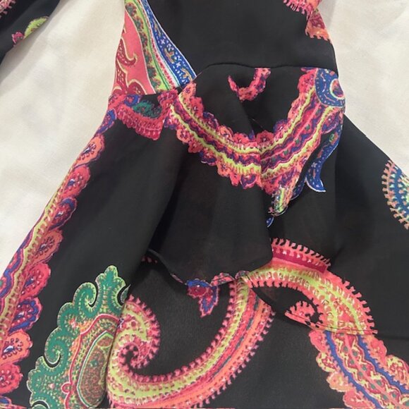 Ladies Blouse Large Black Multicolor Flared Sleeves Accordion Pleats read - Picture 5 of 8